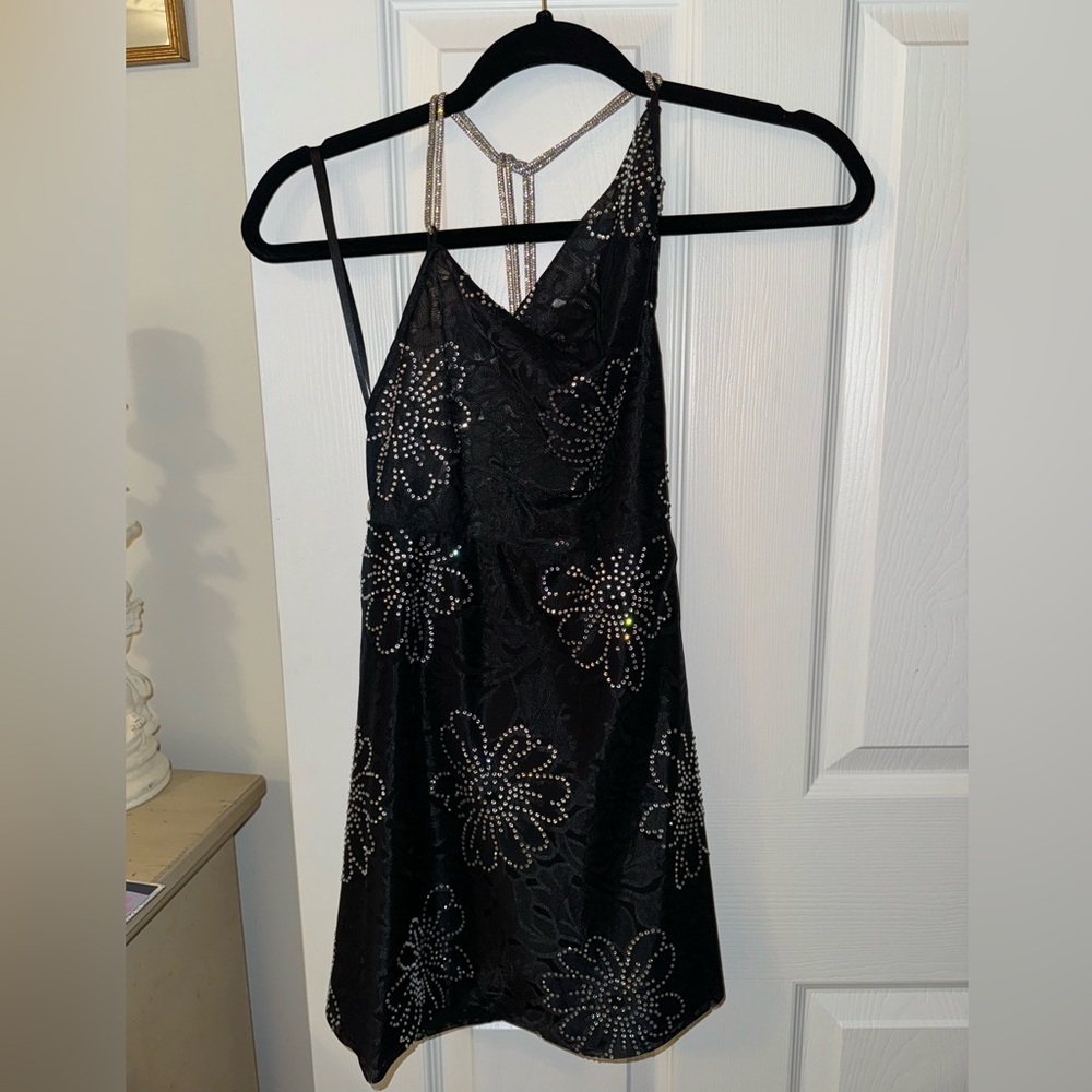 For Love & Lemons Black Rhinestone Mini Dress